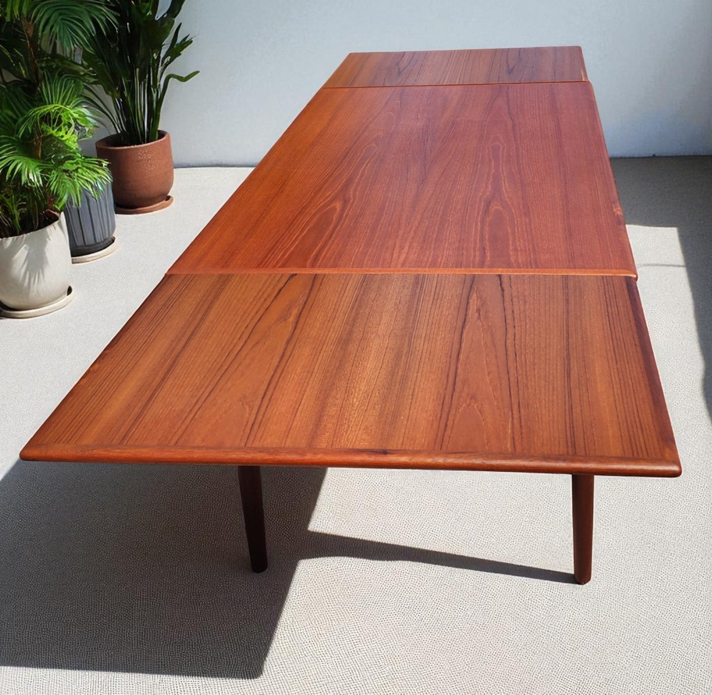 REFINISHED Danish Mid Century Modern Teak Draw Leaf Table 55"-98"