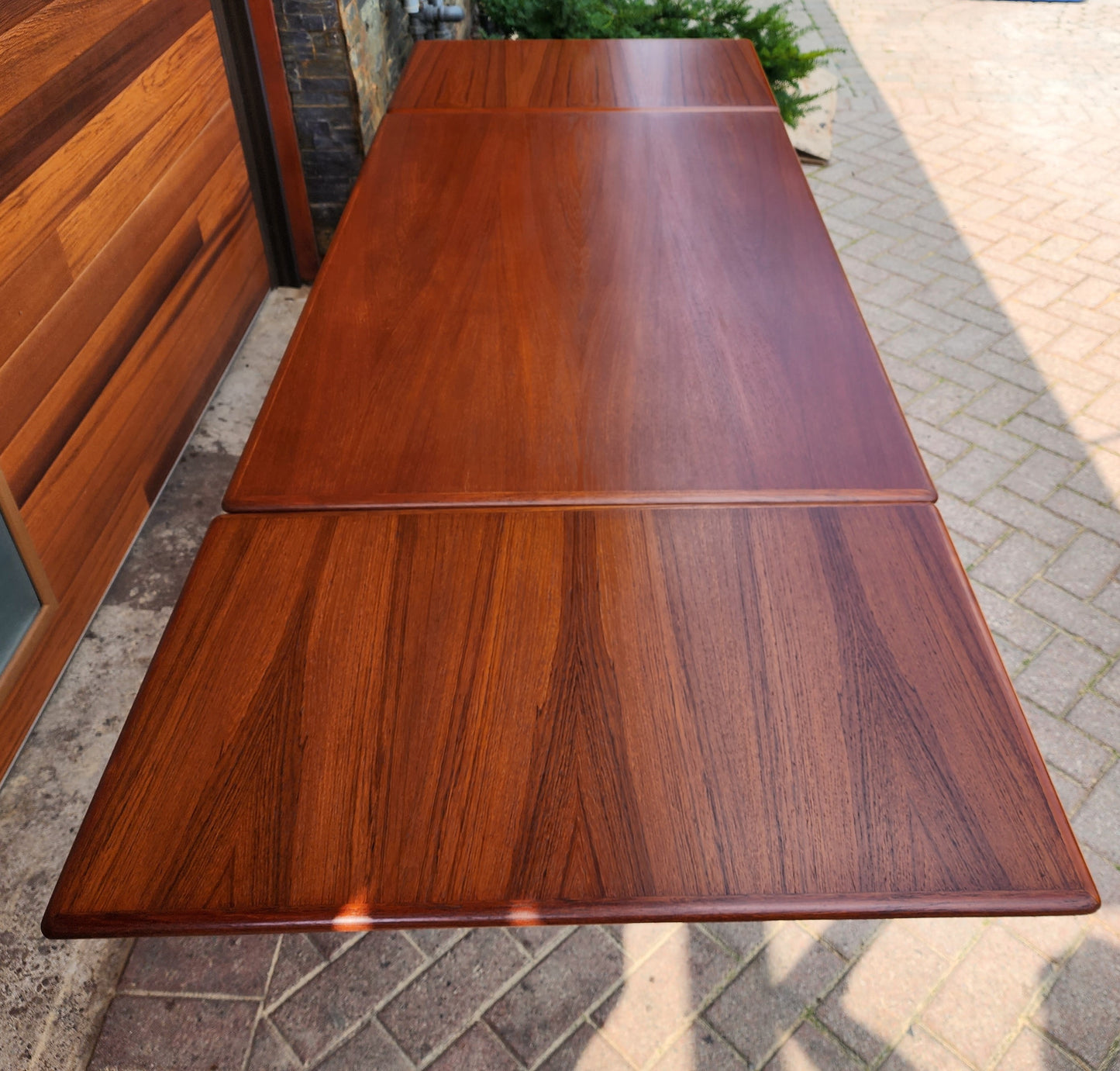 REFINISHED Danish Mid Century Modern Teak Table Draw Leaf, 52"- 92"