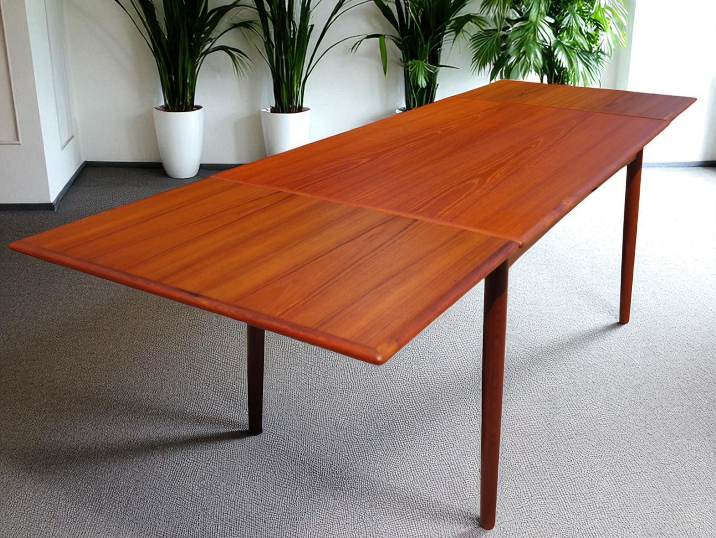 REFINISHED Danish Mid Century Modern Teak Draw Leaf Table 55"-98"