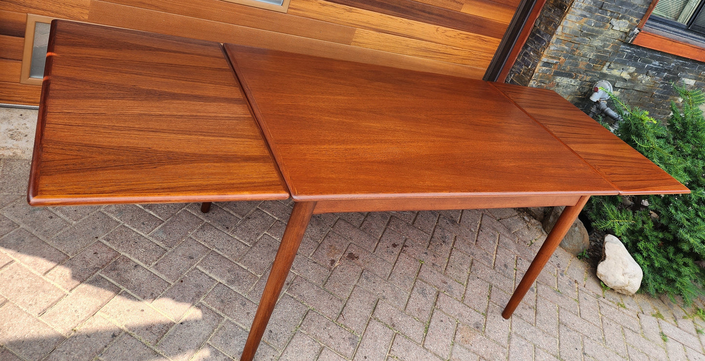 REFINISHED Danish Mid Century Modern Teak Table Draw Leaf, 52"- 92"