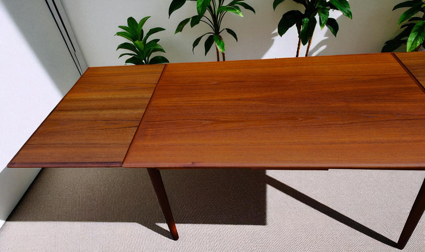 REFINISHED Danish Mid Century Modern Teak Draw Leaf Table 55"-98"