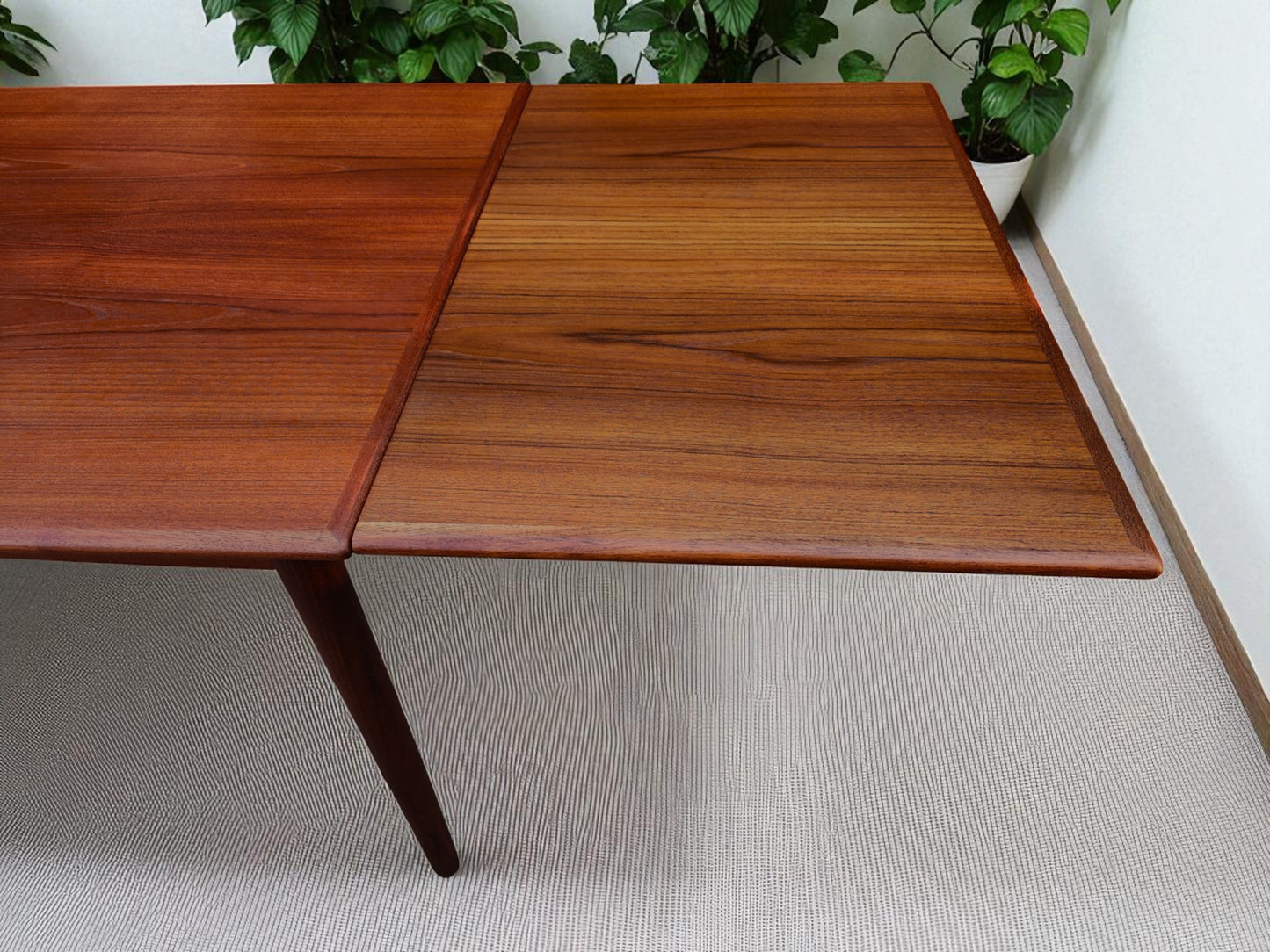 REFINISHED Danish Mid Century Modern Teak Draw Leaf Table 55"-98"