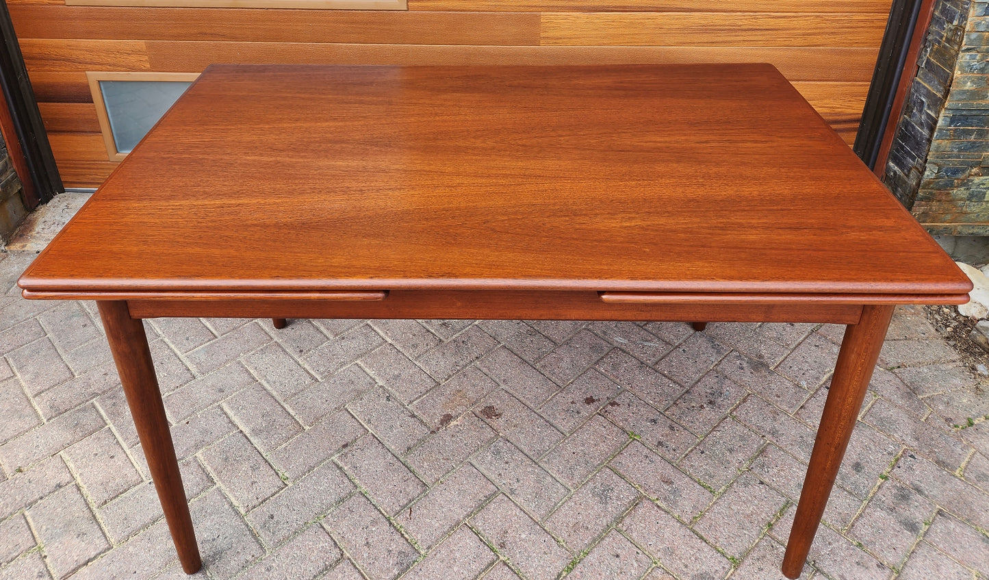 REFINISHED Danish Mid Century Modern Teak Table Draw Leaf, 52"- 92"