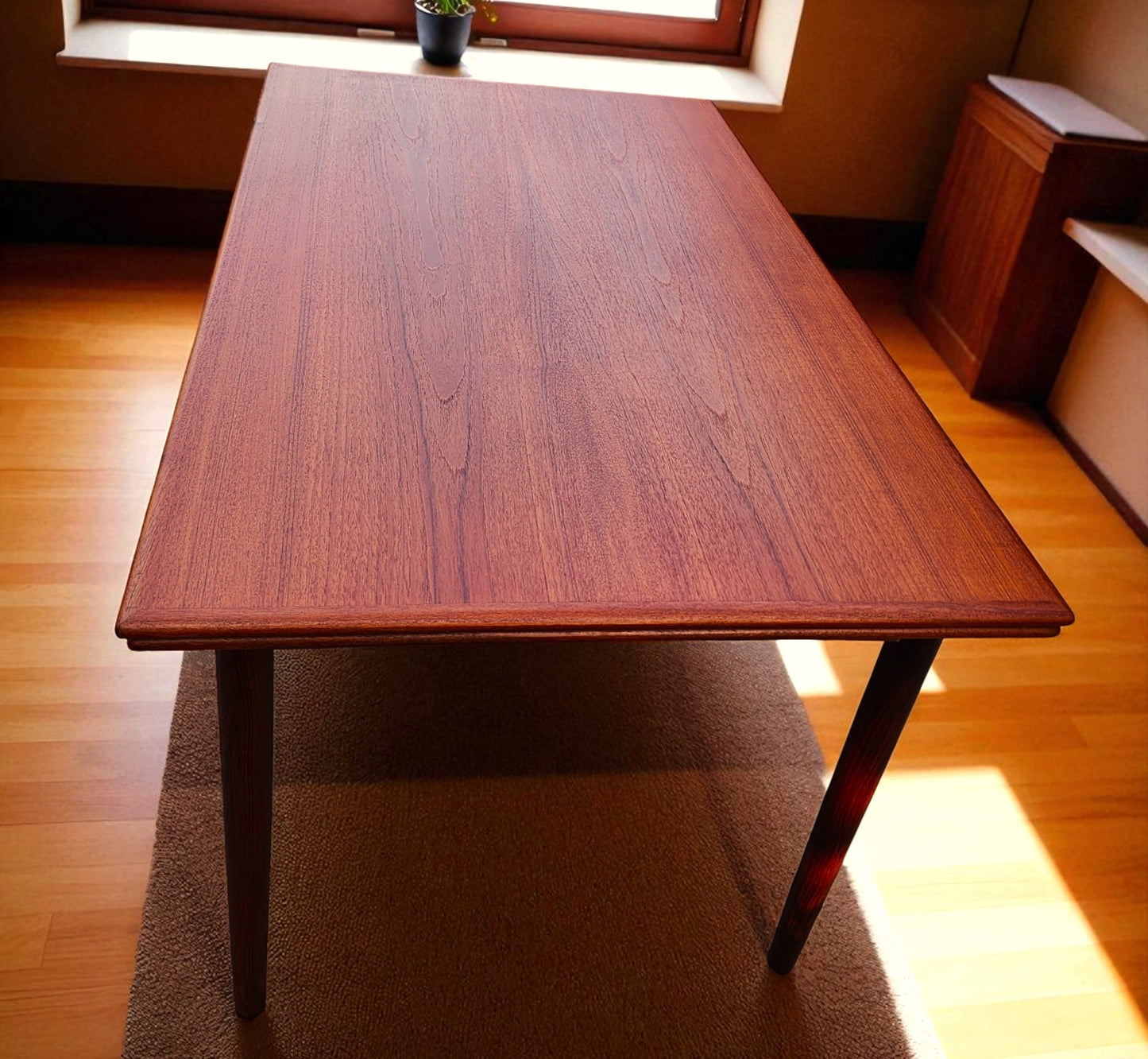 REFINISHED Danish Mid Century Modern Teak Draw Leaf Table 55"-98"