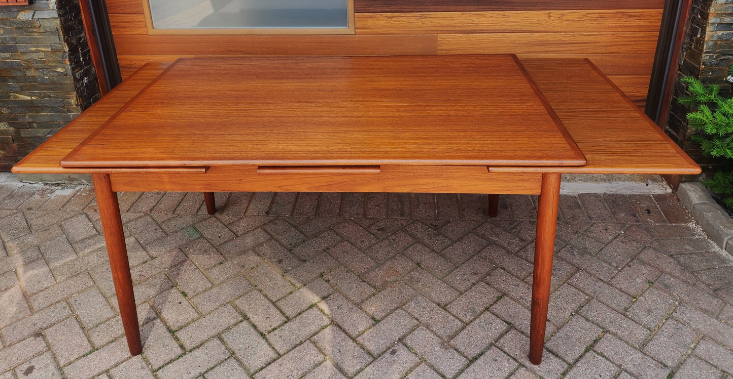 REFINISHED Danish Mid Century Modern Teak Draw Leaf Table 55"-97"