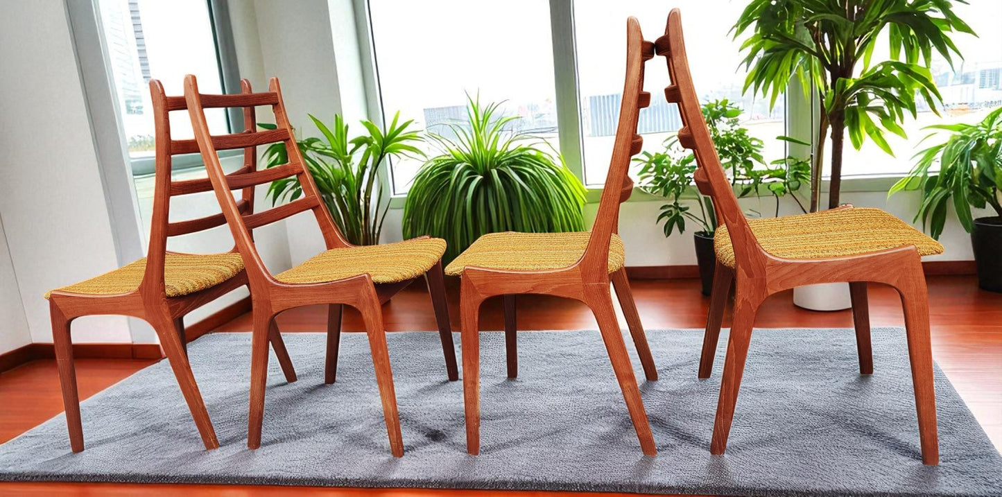 4 RESTORED Danish MCM Teak Ladder-Back Chairs by Kai Kristiansen for Korup Stolefabrik