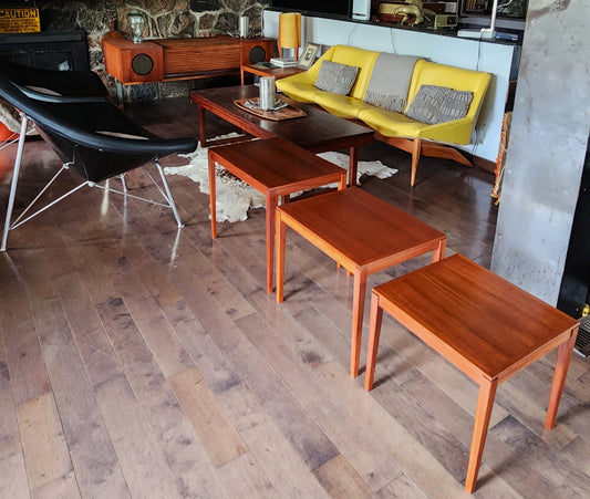 REFINISHED Danish Mid Century Modern 3 Teak Nesting / Accent Tables
