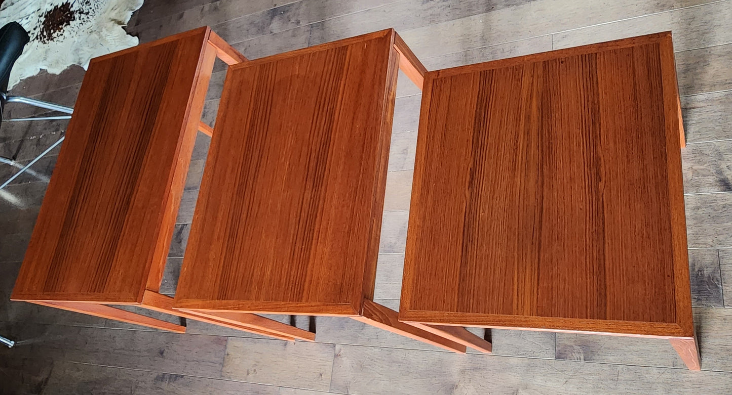 REFINISHED Danish Mid Century Modern 3 Teak Nesting / Accent Tables