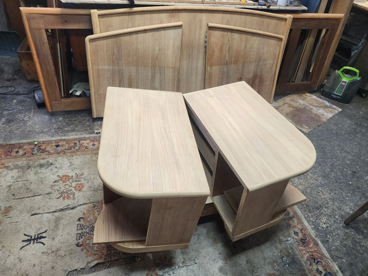 REFINISHED Danish MCM Queen Teak Bed w Nightstands & Storage by Uldum