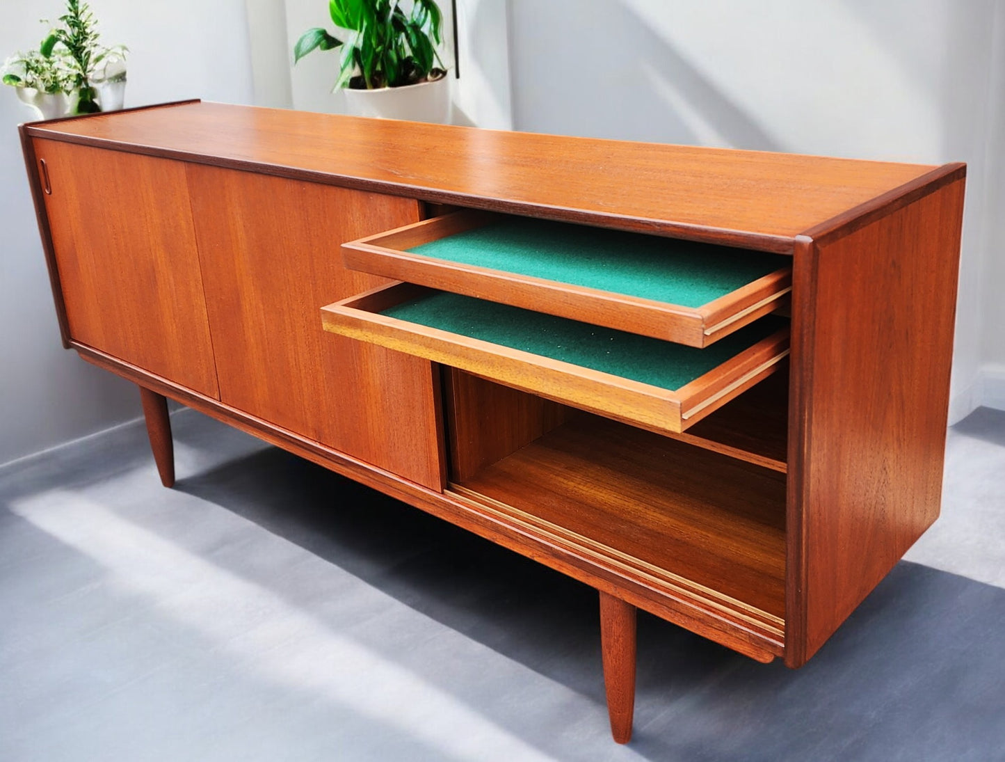REFINISHED Danish Mid Century Modern Teak Sideboard by Dyrlund 71.25" Narrow