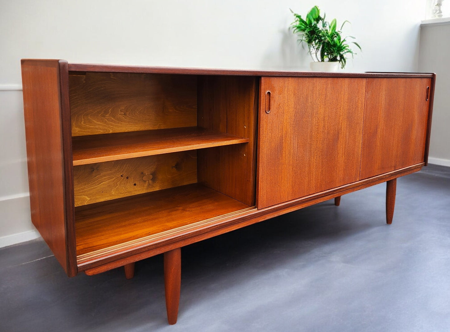 REFINISHED Danish Mid Century Modern Teak Sideboard by Dyrlund 71.25" Narrow