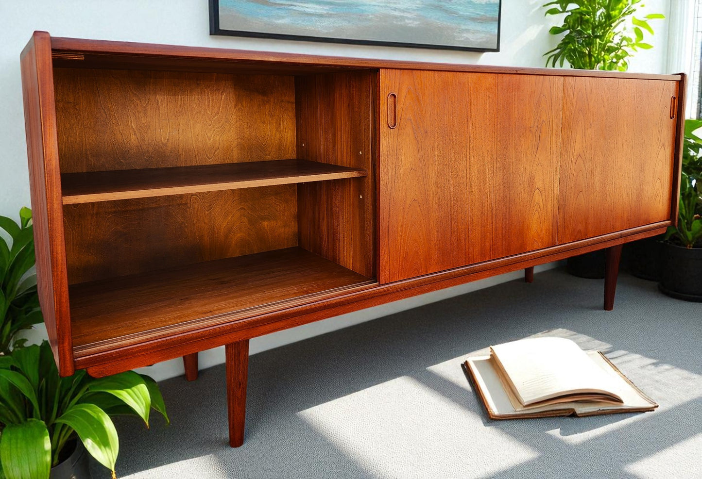 REFINISHED Danish Mid Century Modern Teak Sideboard by Dyrlund Narrow 71"