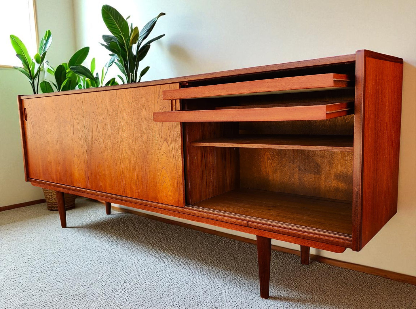 REFINISHED Danish Mid Century Modern Teak Sideboard by Dyrlund Narrow 71"