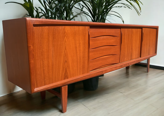 REFINISHED Danish Mid Century Modern Teak Sideboard by Gunni Omann for ACO, 95"