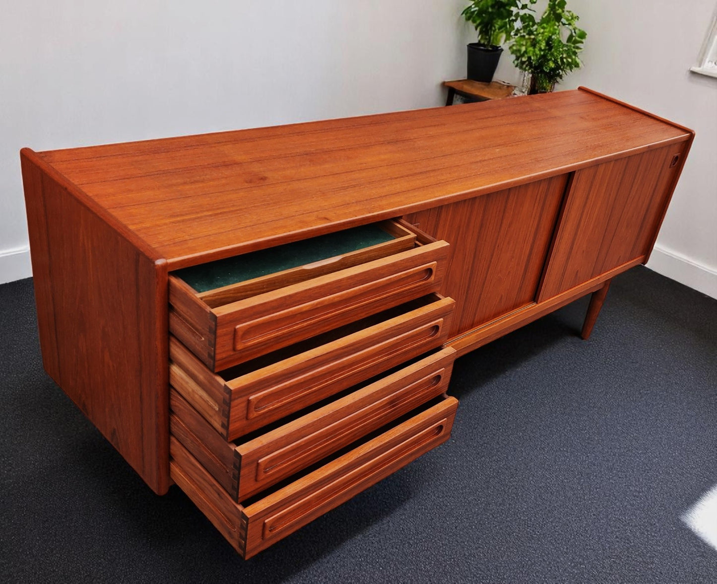 REFINISHED Danish MCM Teak Sideboard by Johannes Andersen for Uldum 79"