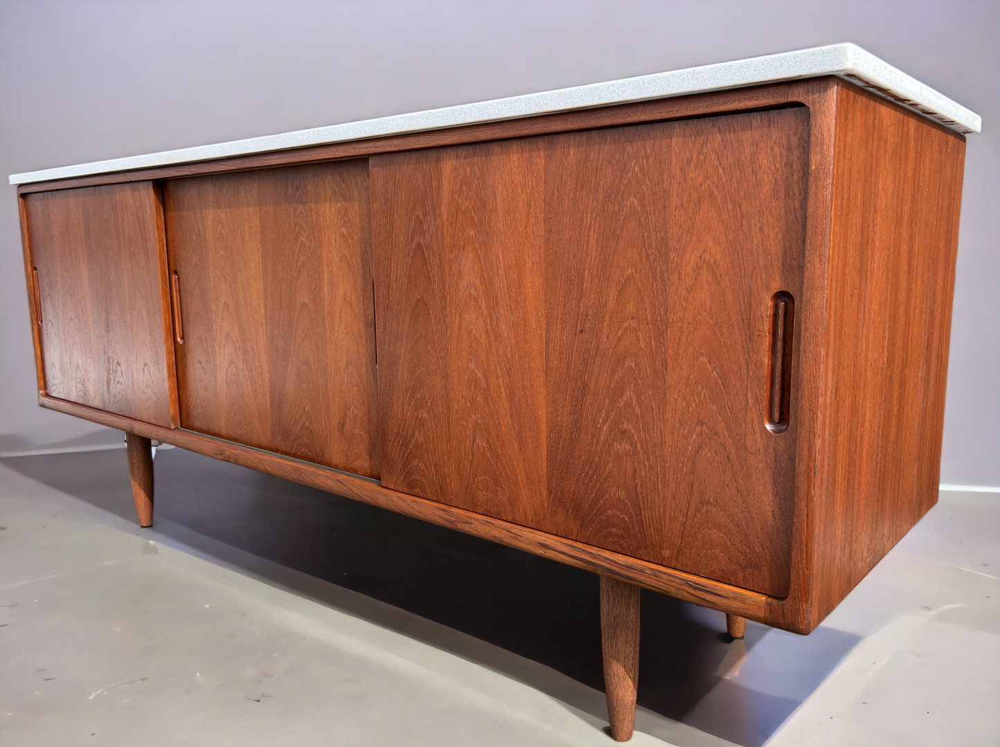 REFINISHED Danish Mid Century Modern Teak Sideboard w Quartz Top 6ft