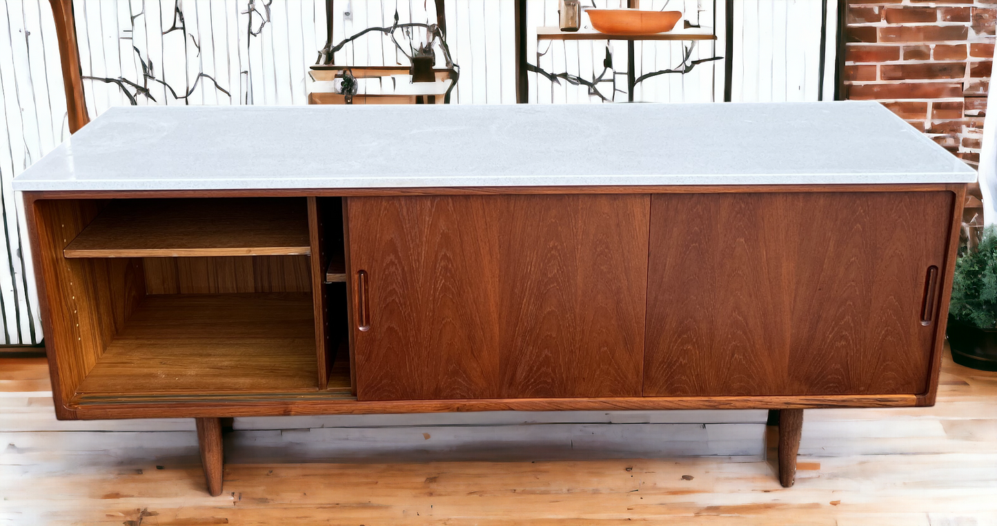 REFINISHED Danish Mid Century Modern Teak Sideboard w Quartz Top 6ft