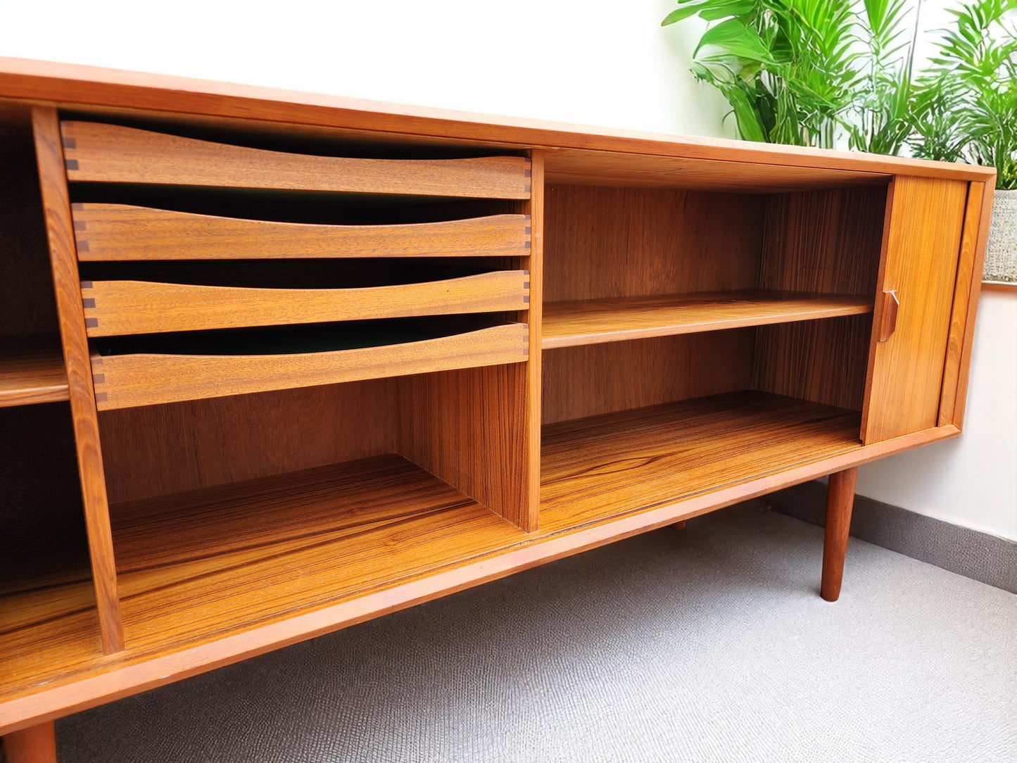 RESTORED Danish MCM Teak Tambour Credenza by Svend Aage Larsen for Faarup