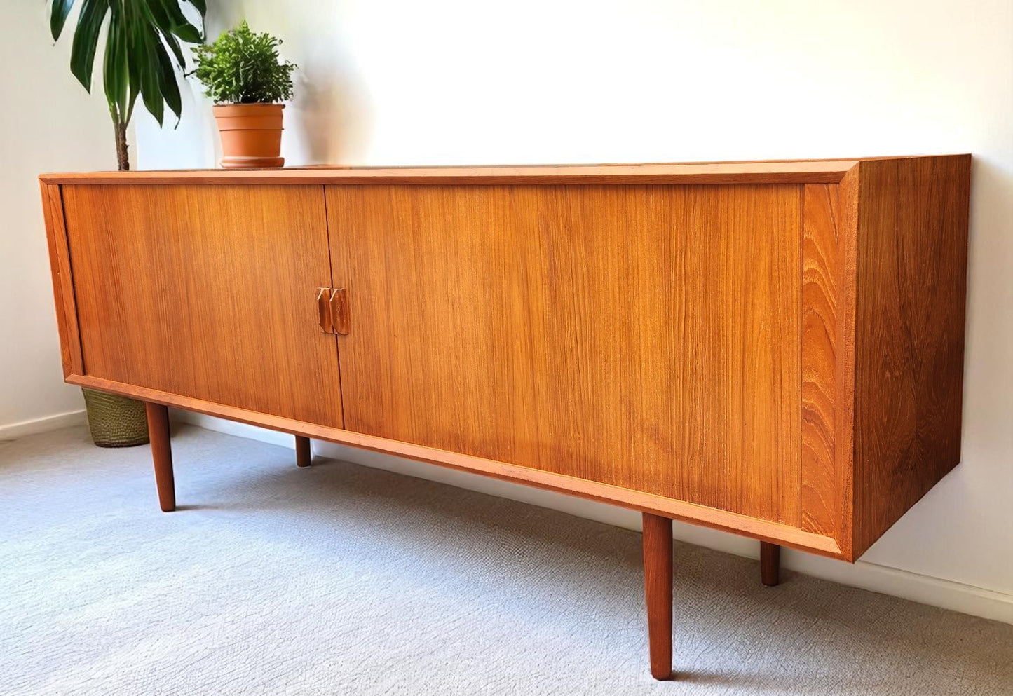 RESTORED Danish MCM Teak Tambour Credenza by Svend Aage Larsen for Faarup