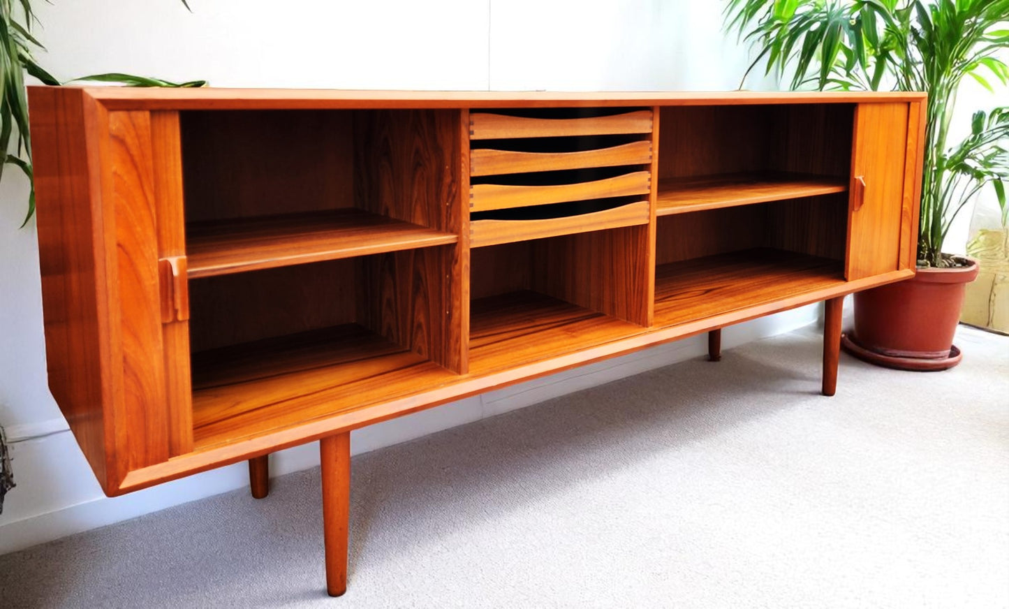 RESTORED Danish MCM Teak Tambour Credenza by Svend Aage Larsen for Faarup