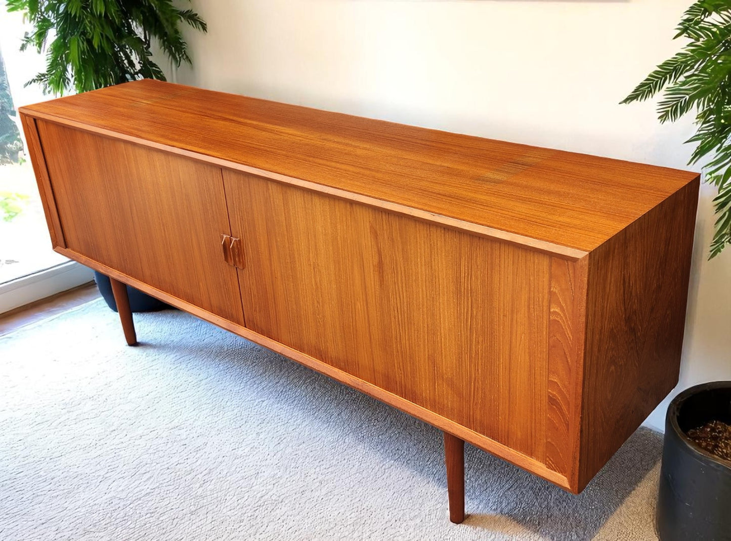 RESTORED Danish MCM Teak Tambour Credenza by Svend Aage Larsen for Faarup