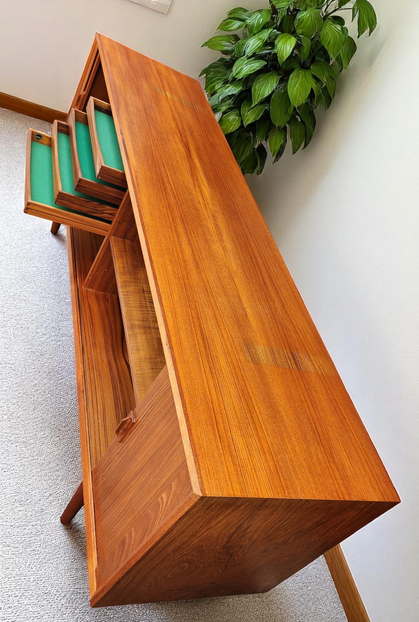 RESTORED Danish MCM Teak Tambour Credenza by Svend Aage Larsen for Faarup