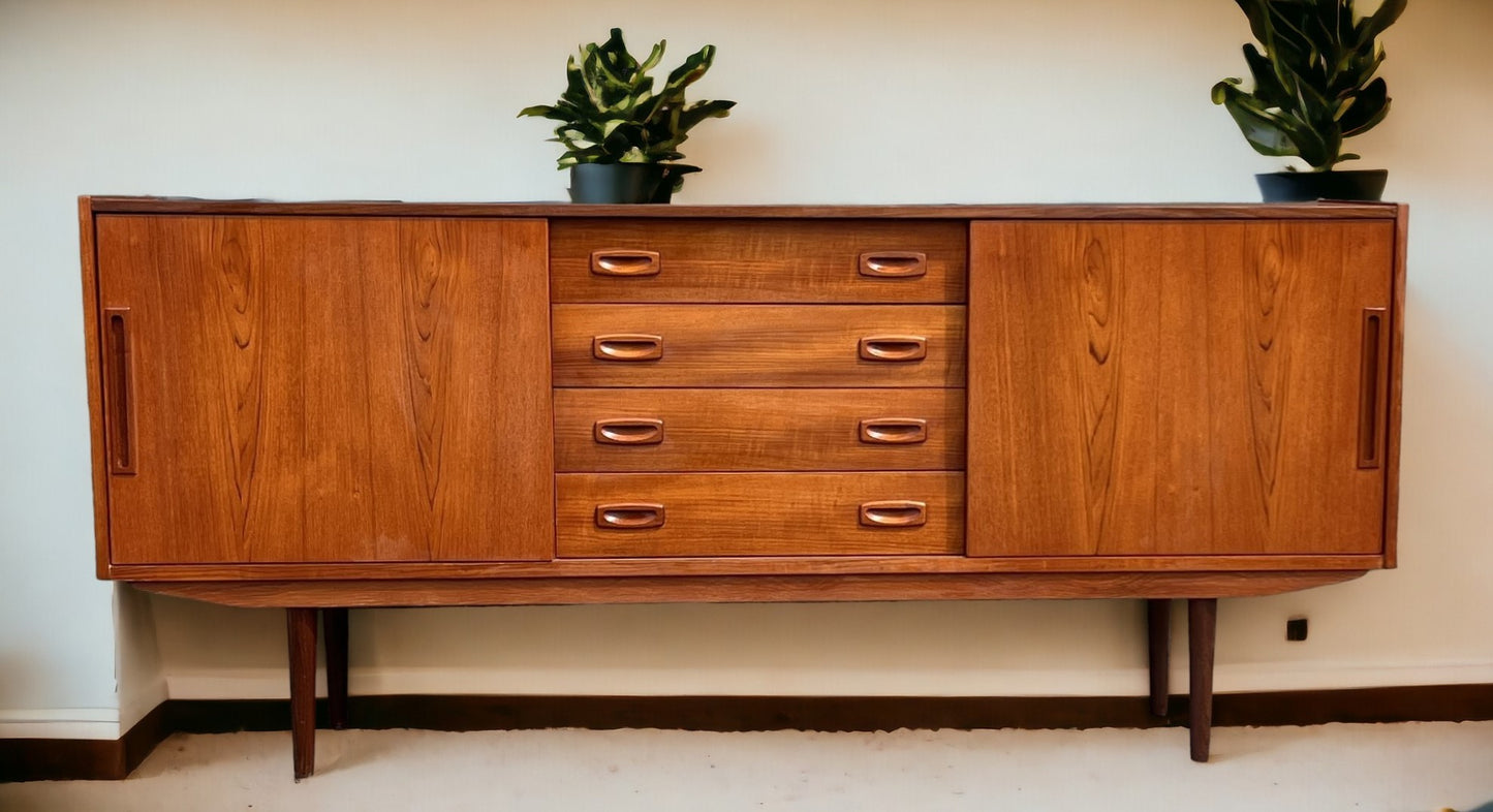 REFINISHED Danish Mid Century Teak Sideboard Credenza Buffet 72" Narrow