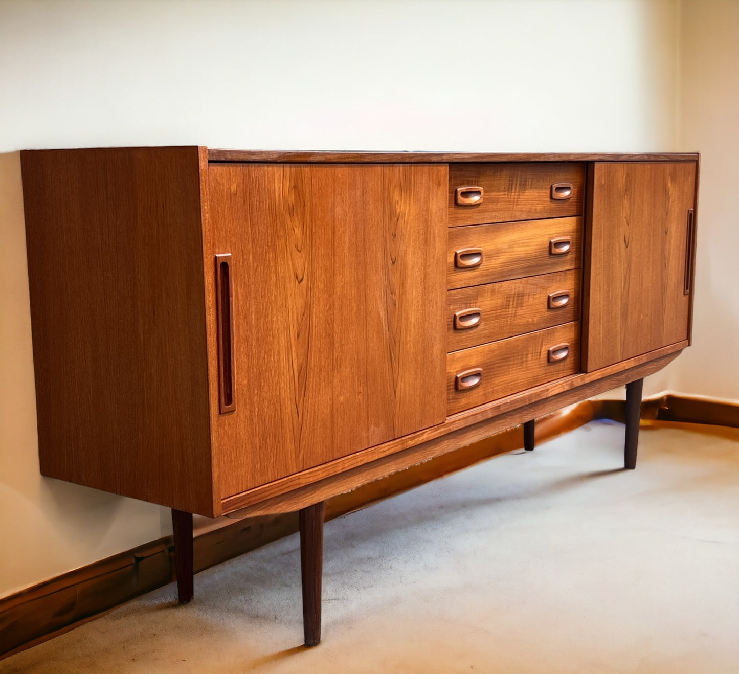 REFINISHED Danish Mid Century Teak Sideboard Credenza Buffet 72" Narrow