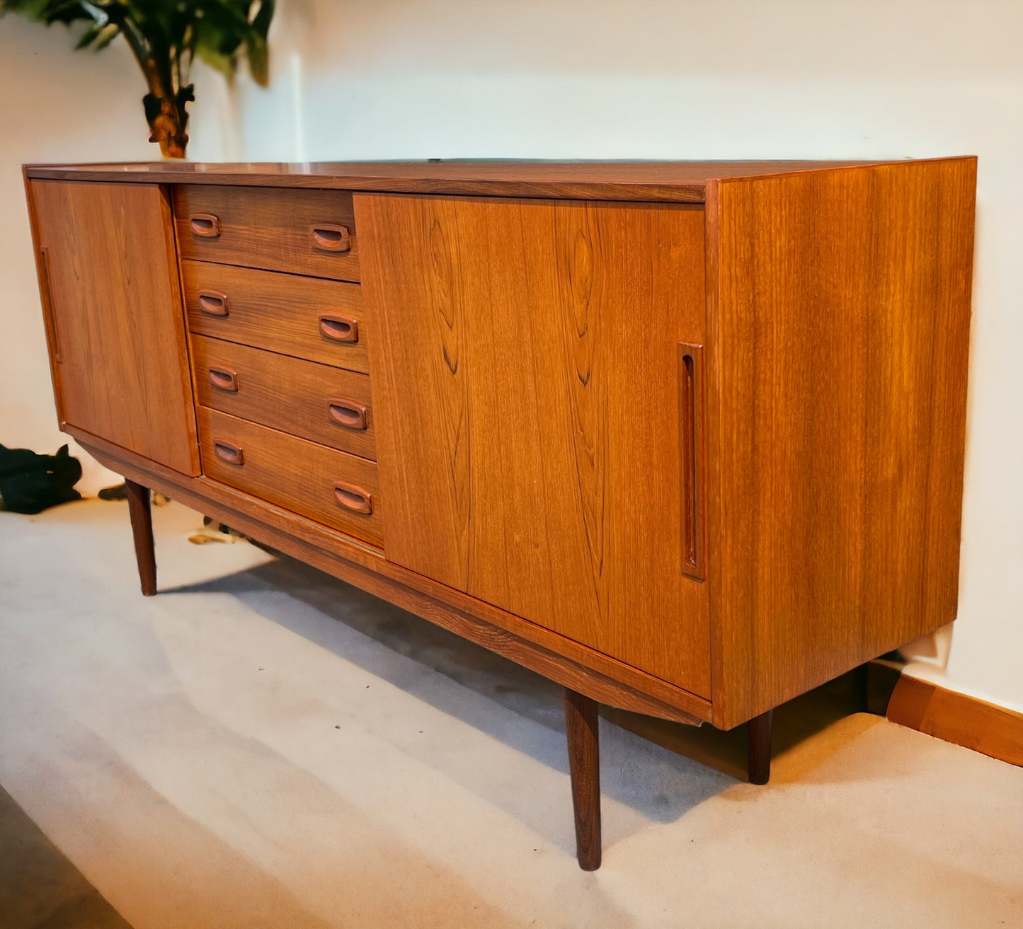 REFINISHED Danish Mid Century Teak Sideboard Credenza Buffet 72" Narrow