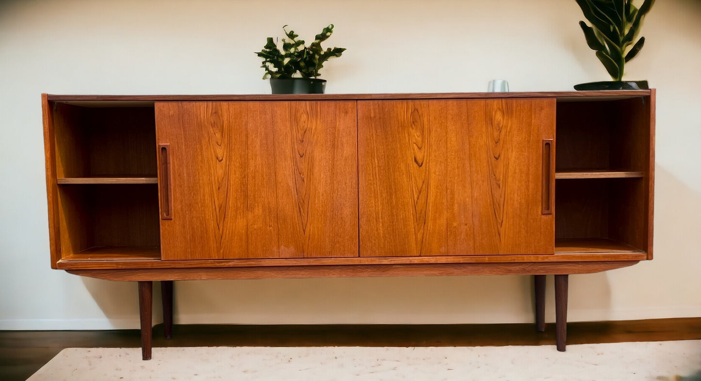 REFINISHED Danish Mid Century Teak Sideboard Credenza Buffet 72" Narrow