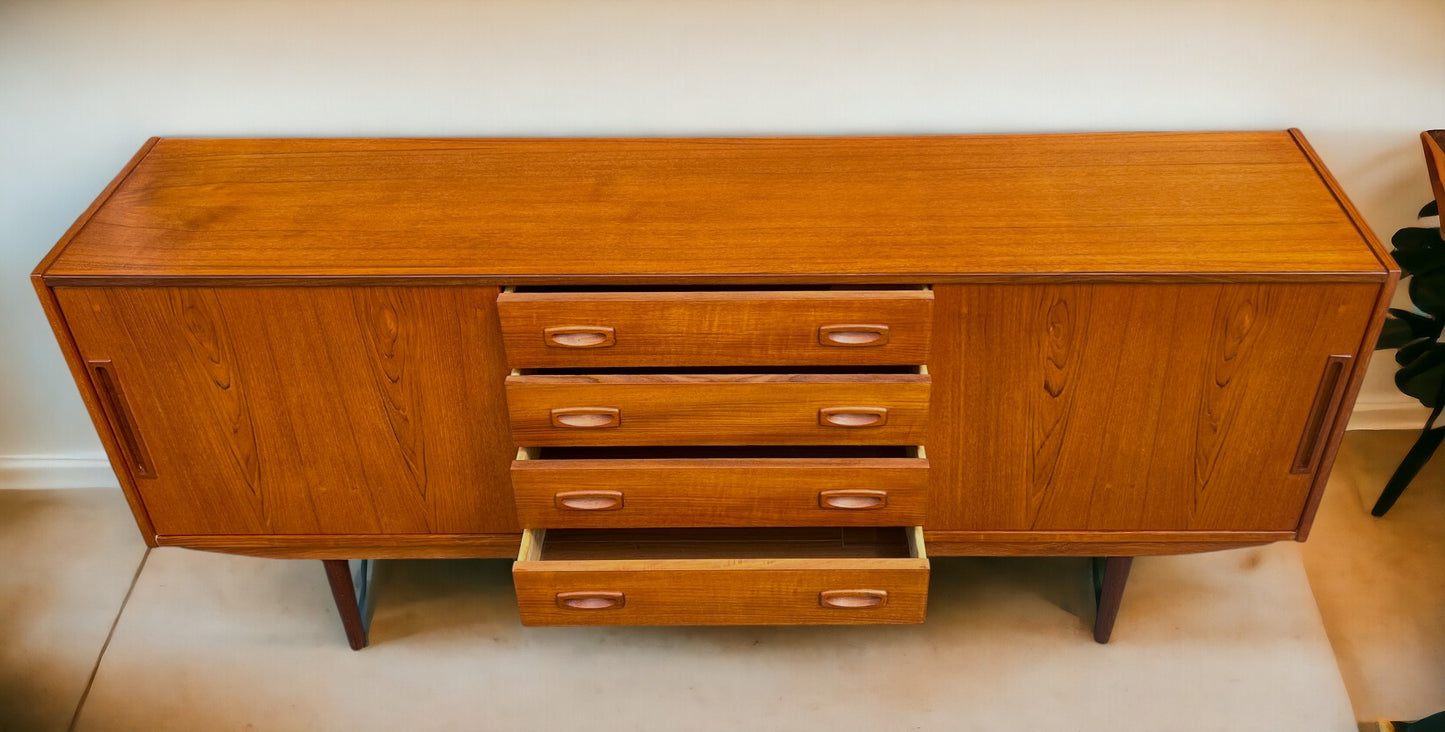 REFINISHED Danish Mid Century Teak Sideboard Credenza Buffet 72" Narrow
