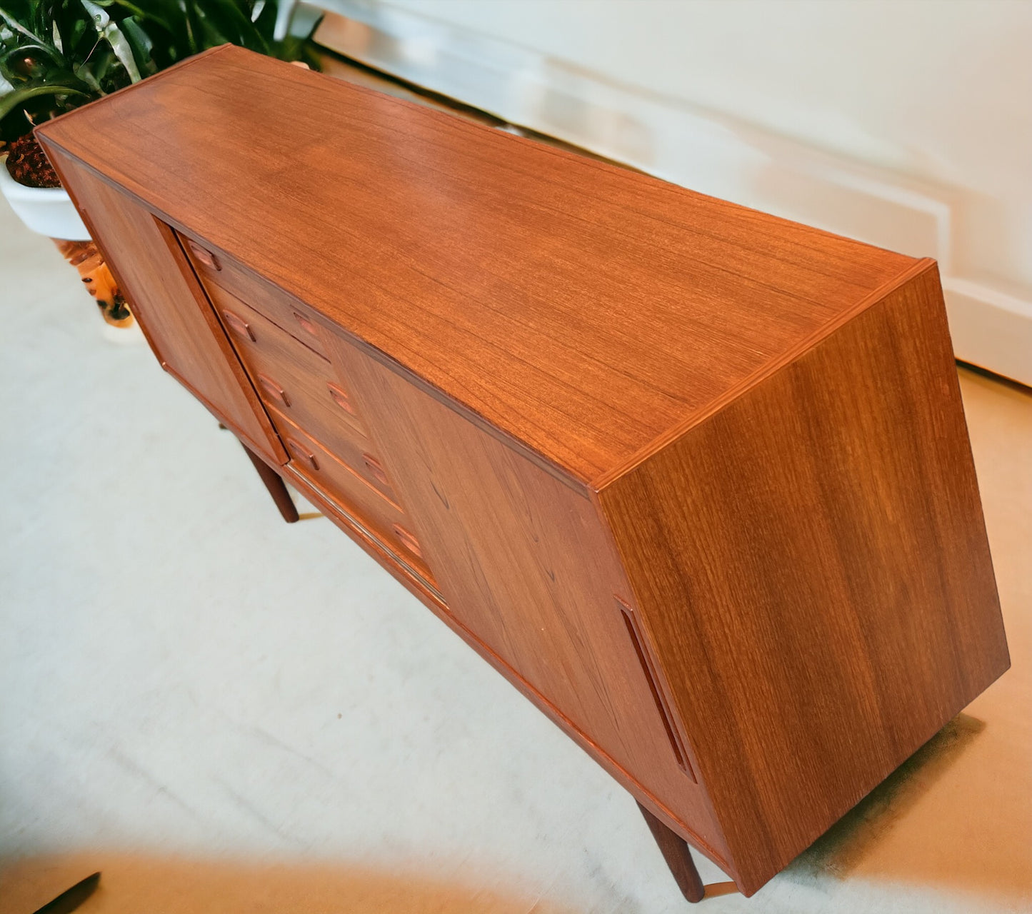 REFINISHED Danish Mid Century Teak Sideboard Credenza Buffet 72" Narrow