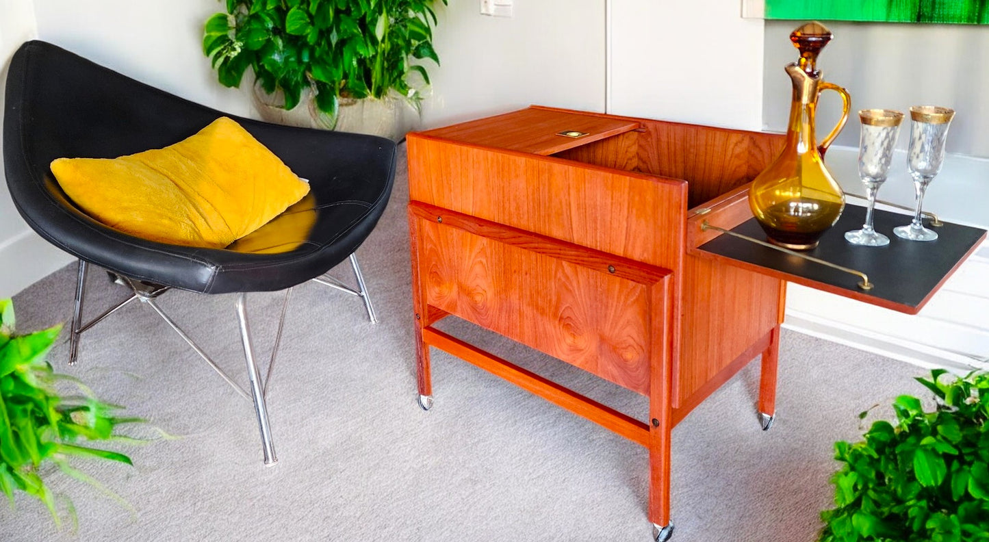 REFINISHED Danish Mid Century Modern Teak Folding Bar Cabinet by A.Hansen