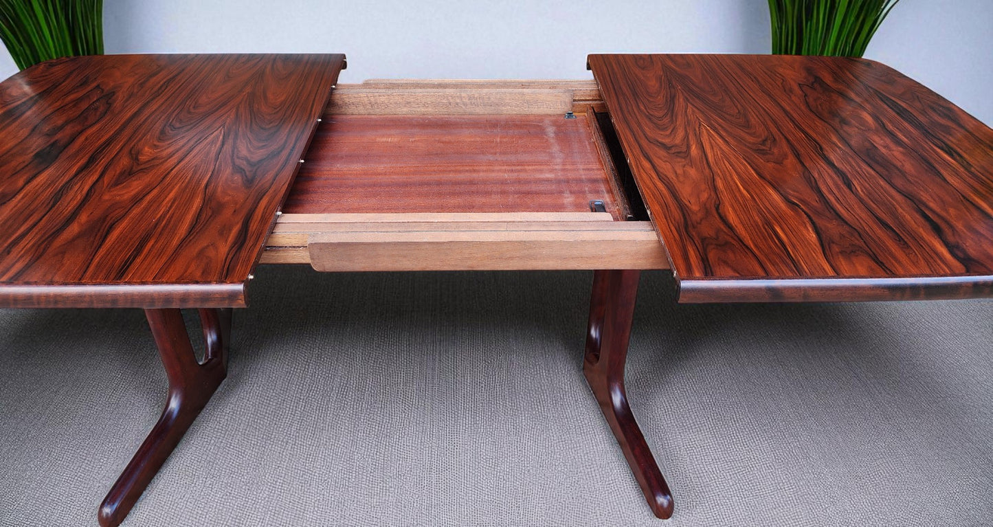 Danish Mid Century Modern Rosewood Table Self storing, 65"-104.5"