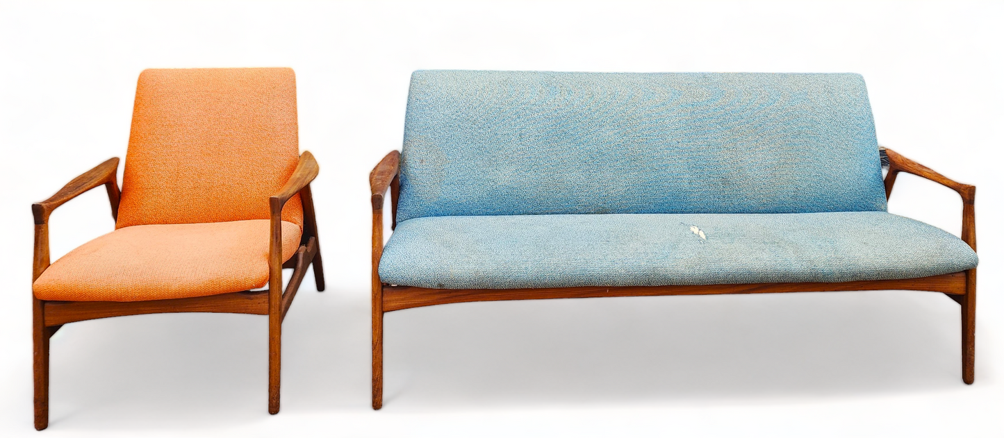 Will be REFINISHED REUPHOLSTERED Danish MCM Teak Sofa & Lounge Chair by Arne Hovmand-Olsen