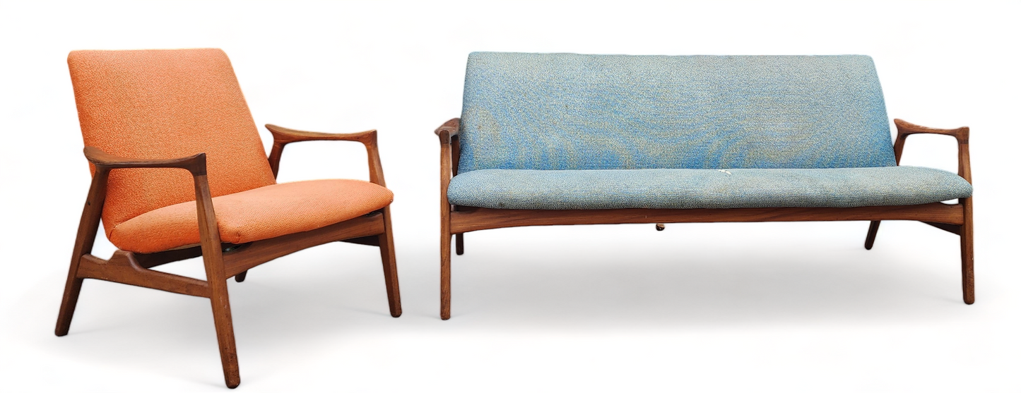 Will be REFINISHED REUPHOLSTERED Danish MCM Teak Sofa & Lounge Chair by Arne Hovmand-Olsen