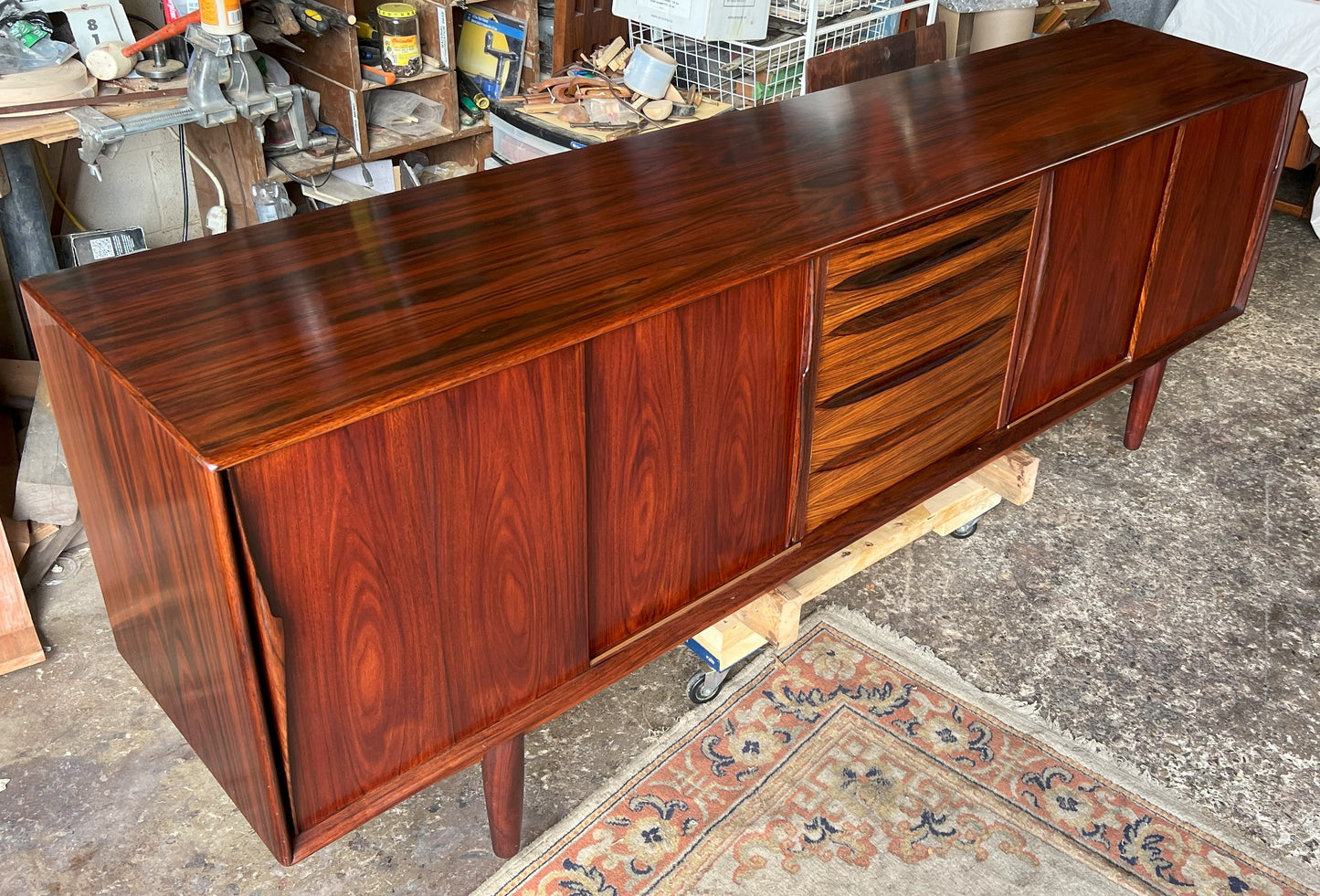 RESTORED Danish Mid Century Modern Rosewood Sideboard by Arne Vodder for Skovby 86.5"