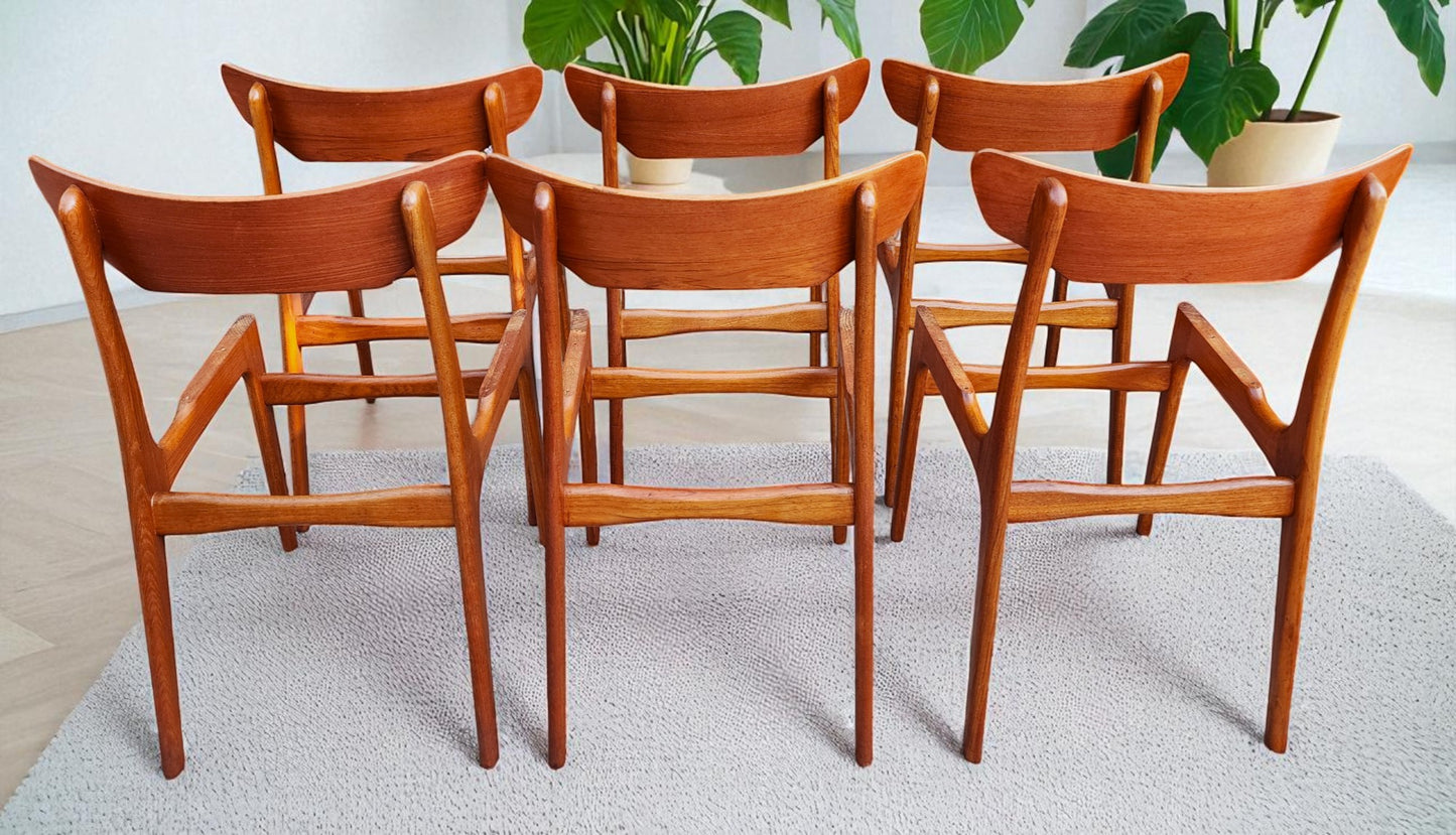 6 RESTORED Danish MCM Teak Chairs by Schønning & Elgaard, will be REUPHOLSTERED