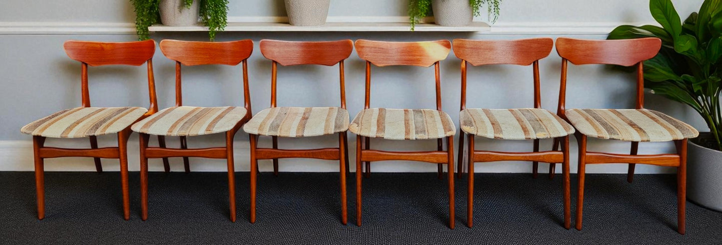 6 RESTORED Danish MCM Teak Chairs by Schønning & Elgaard, will be REUPHOLSTERED