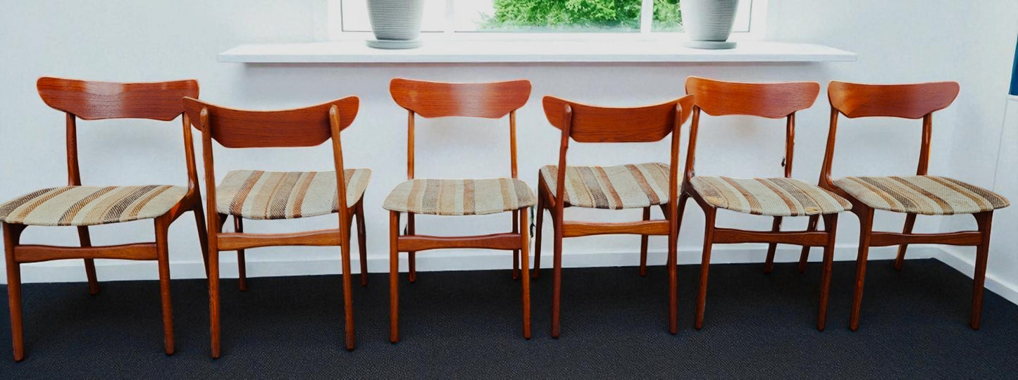 6 RESTORED Danish MCM Teak Chairs by Schønning & Elgaard, will be REUPHOLSTERED