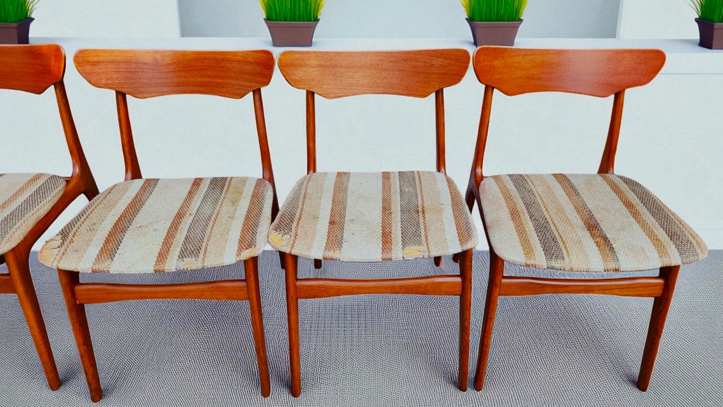 6 RESTORED Danish MCM Teak Chairs by Schønning & Elgaard, will be REUPHOLSTERED