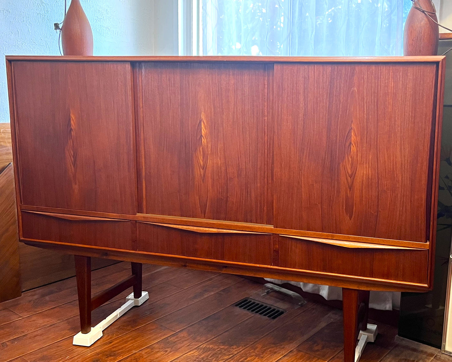 REFINISHED Danish Mid Century Modern Teak Highboard by EW Bach 65.5"