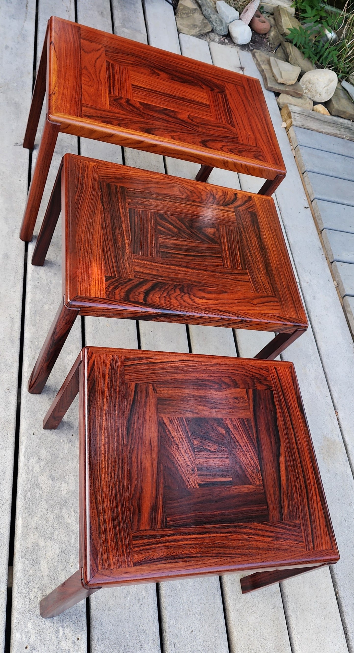 RESTORED Danish Mid Century Modern Rosewood Nesting Tables, Set of 3, model 387