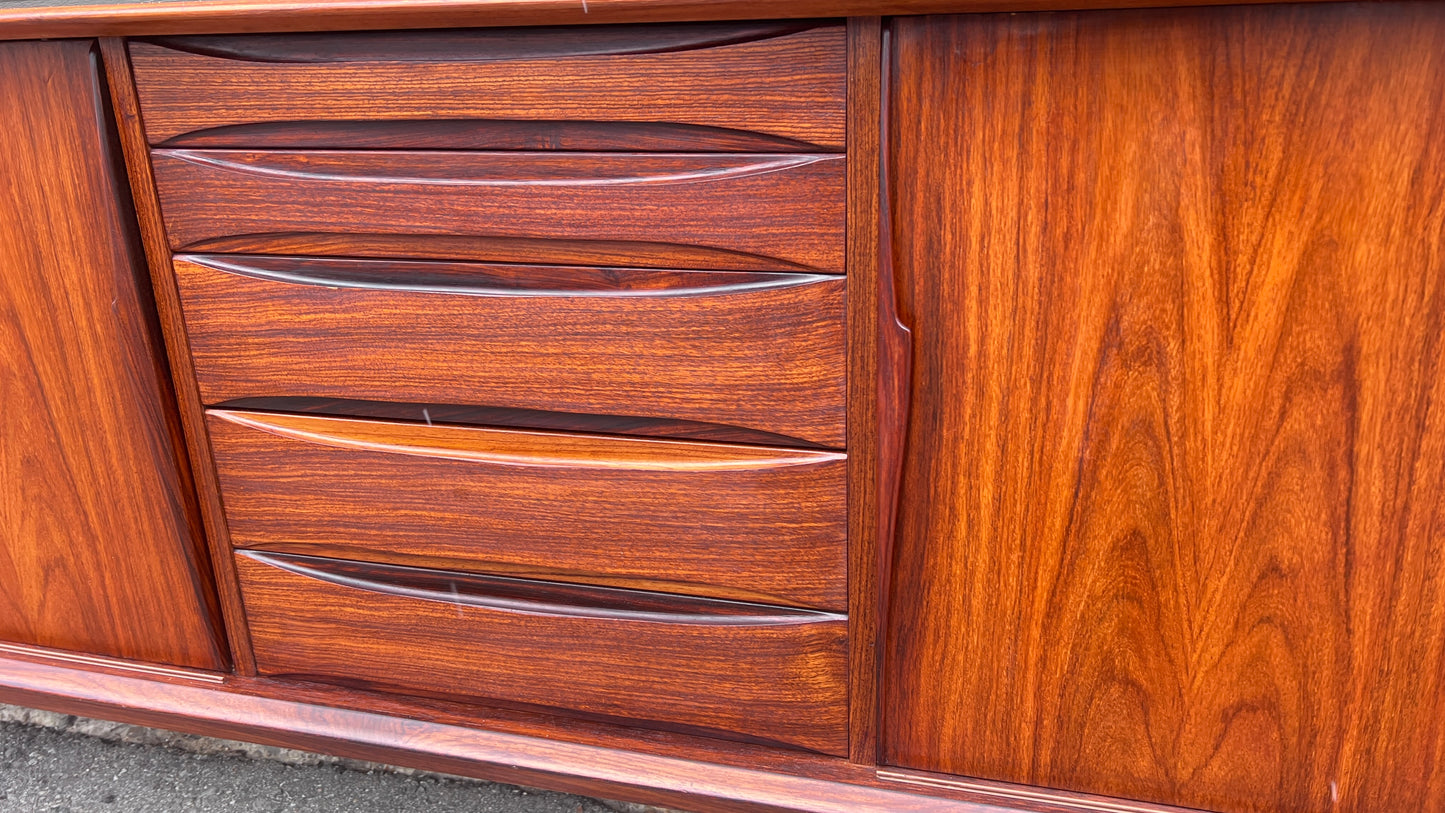 REFINISHED Danish Mid Century Modern Rosewood Sideboard by A.Vodder for Dyrlund 86.5"