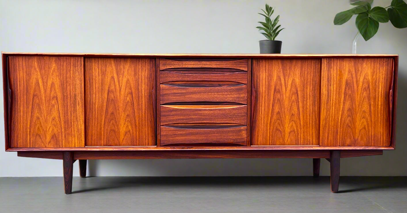 REFINISHED Danish Mid Century Modern Rosewood Sideboard by A.Vodder for Dyrlund 86.5"