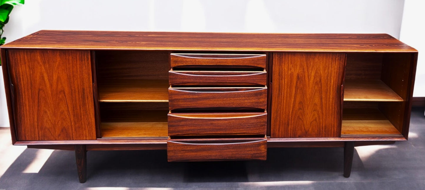 REFINISHED Danish Mid Century Modern Rosewood Sideboard by A.Vodder for Dyrlund 86.5"