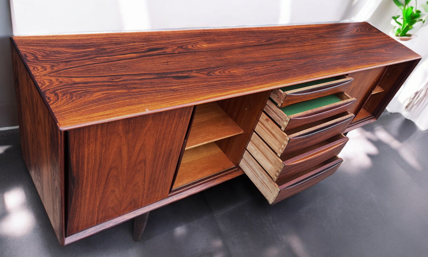 REFINISHED Danish Mid Century Modern Rosewood Sideboard by A.Vodder for Dyrlund 86.5"