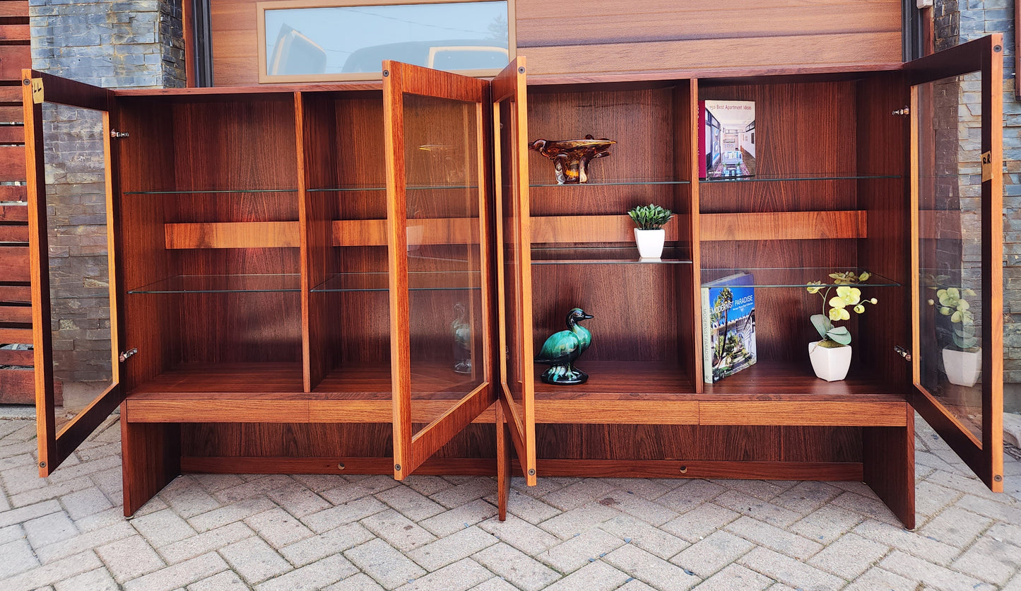 RESTORED Danish Mid Century Modern Rosewood Bookcase Display w Lighting