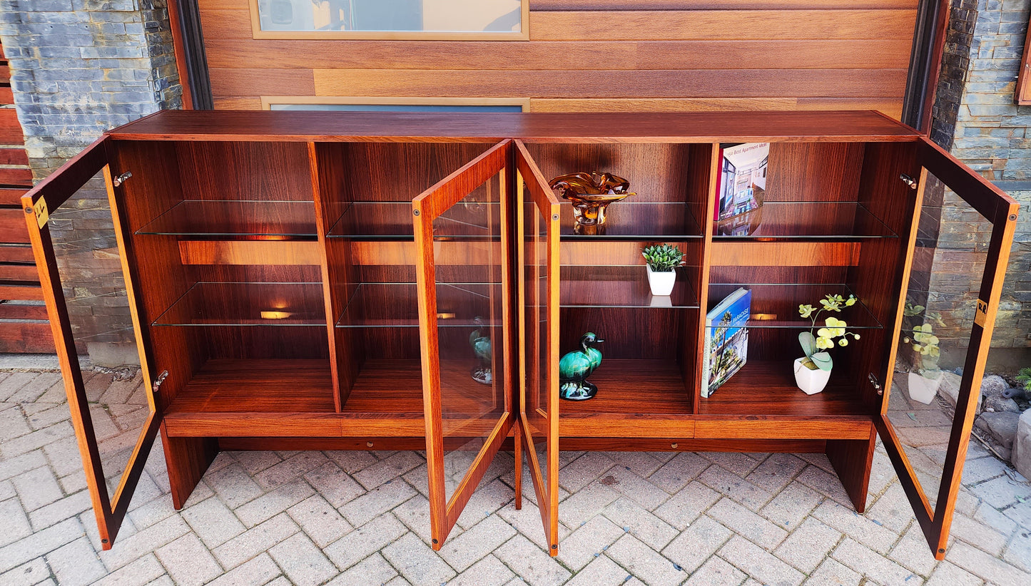 RESTORED Danish Mid Century Modern Rosewood Bookcase Display w Lighting