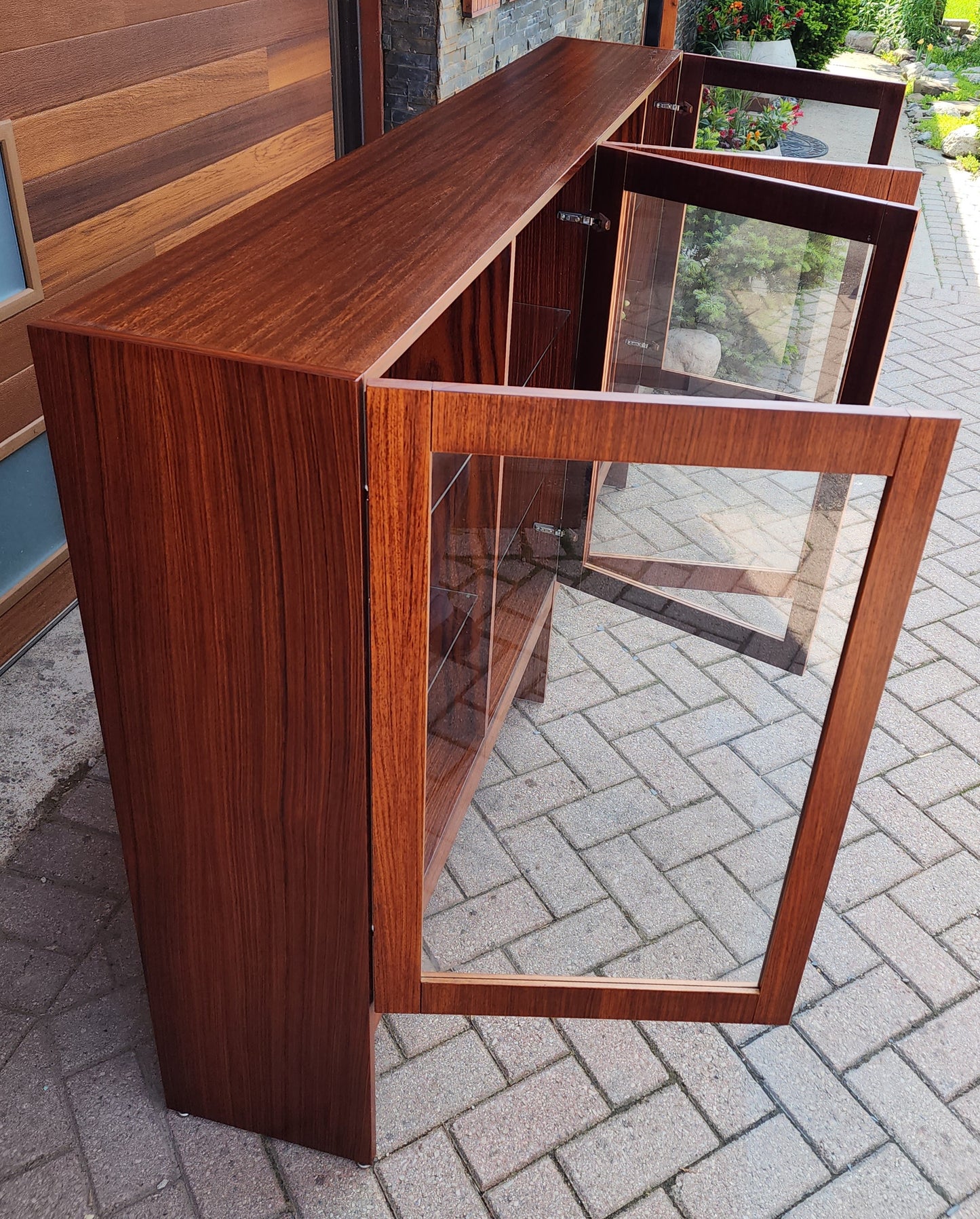 RESTORED Danish Mid Century Modern Rosewood Bookcase Display w Lighting